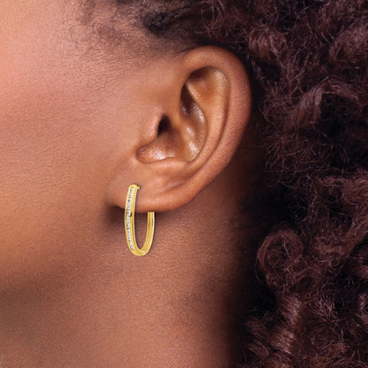 10K Yellow Gold Diamond Oval Hinged Hoop Earrings