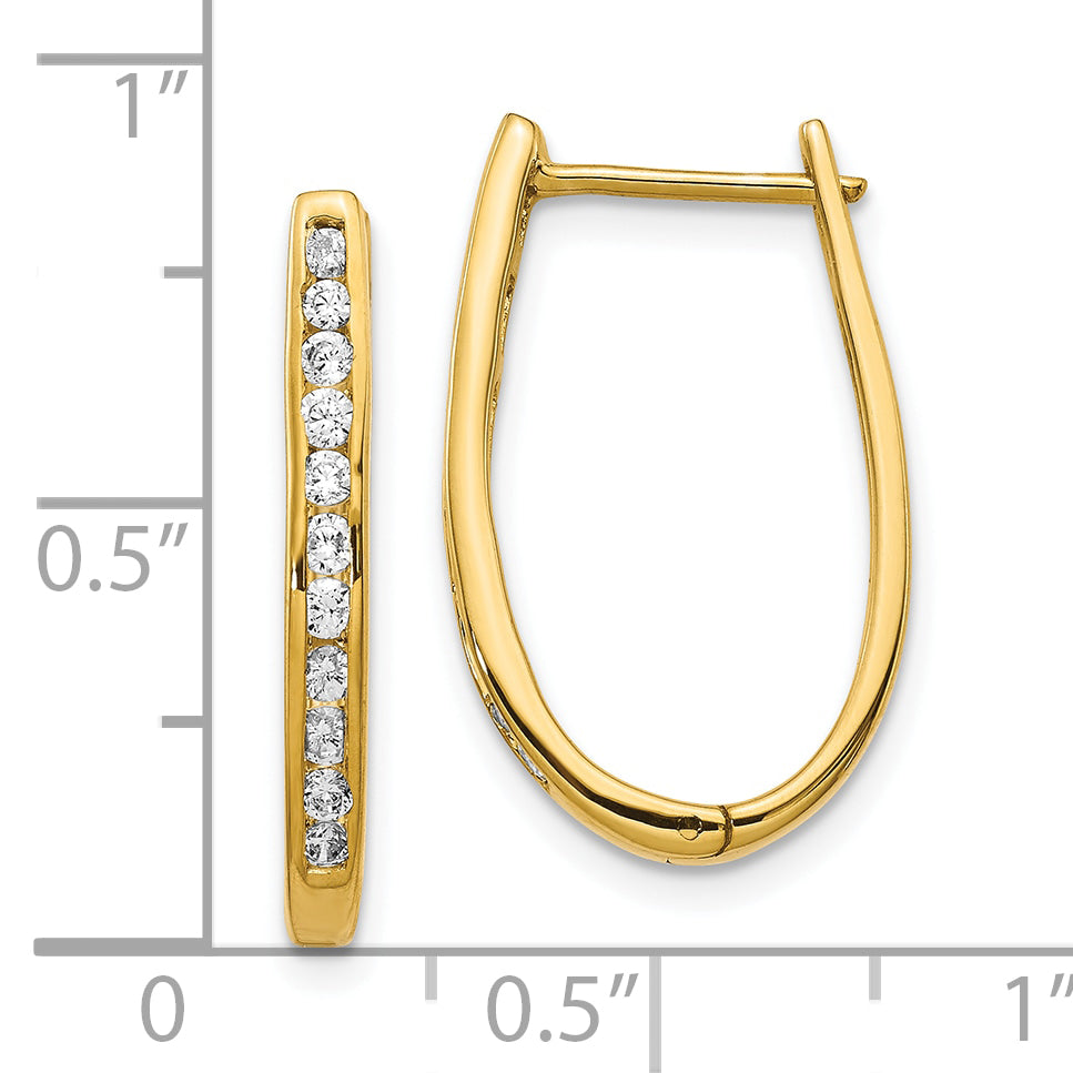 10K Yellow Gold Diamond Oval Hinged Hoop Earrings