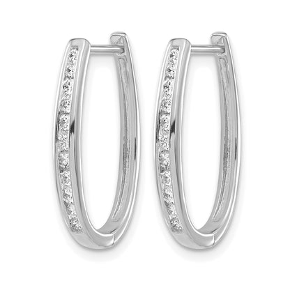 14k White Gold Real Diamond Oval Hinged Hoop Earrings