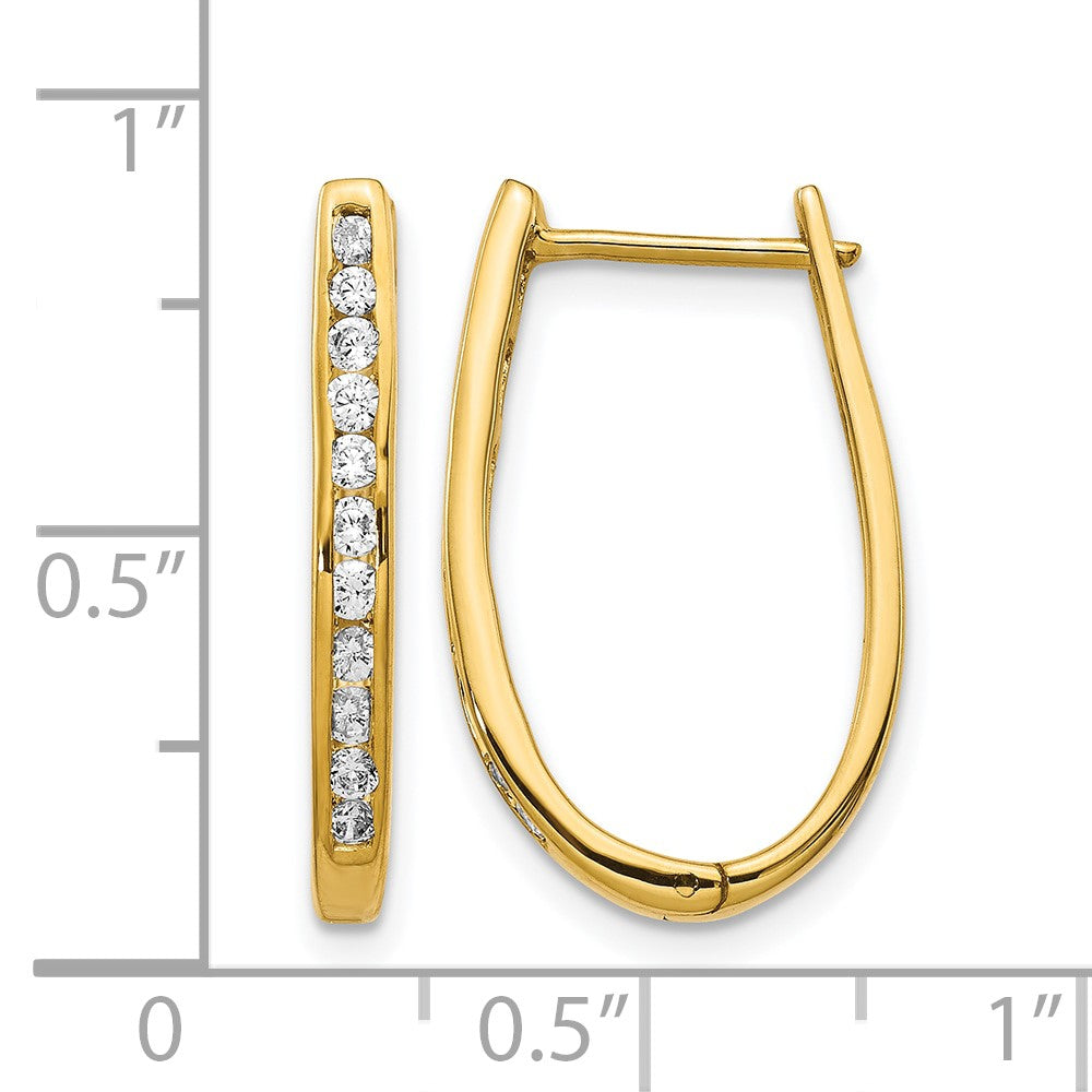 14k Yellow Gold Real Diamond Oval Hinged Hoop Earrings