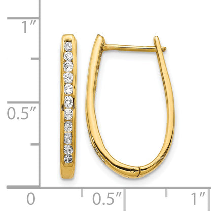 14k Yellow Gold Real Diamond Oval Hinged Hoop Earrings