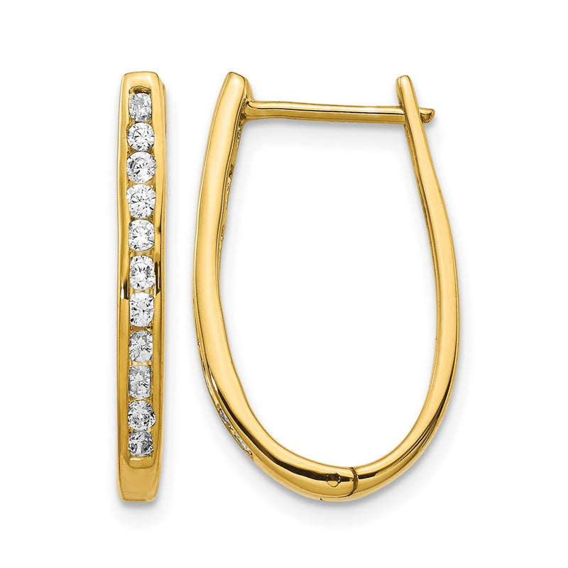 14k Yellow Gold Real Diamond Oval Hinged Hoop Earrings
