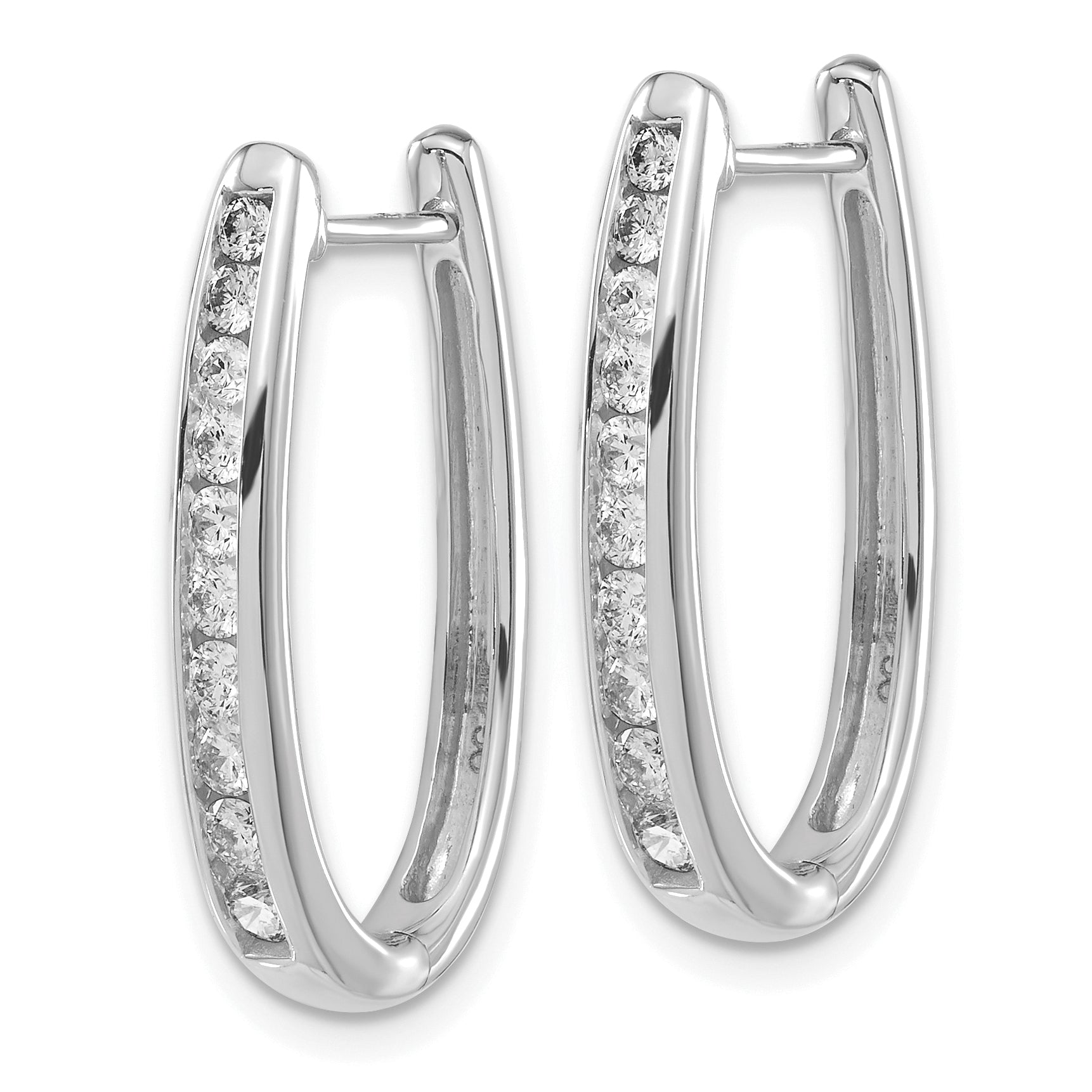 10K White Gold Diamond Oval Hinged Hoop Earrings