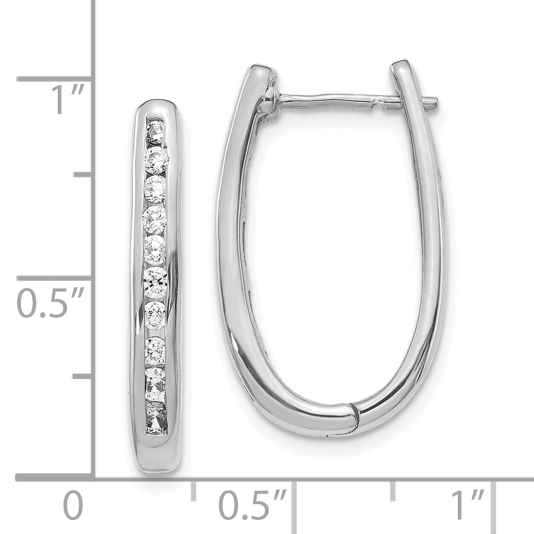 10K White Gold Diamond Oval Hinged Hoop Earrings