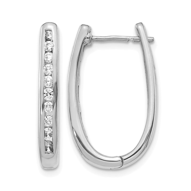 10K White Gold Diamond Oval Hinged Hoop Earrings
