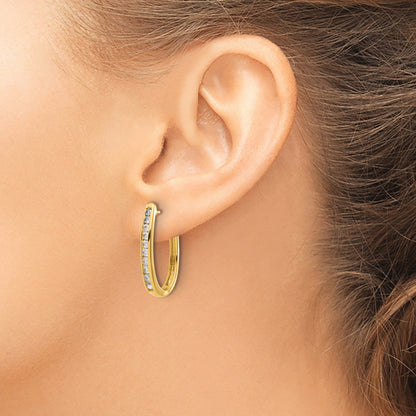10K Yellow Gold Diamond Oval Hinged Hoop Earrings