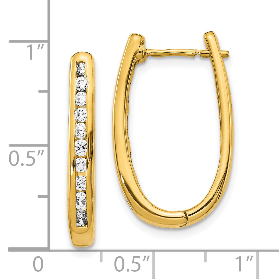 10K Yellow Gold Diamond Oval Hinged Hoop Earrings