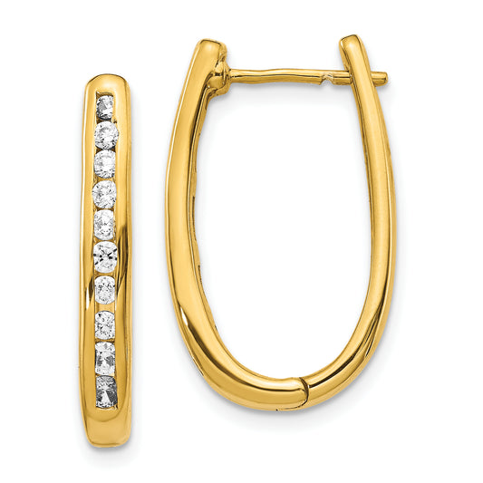 10K Yellow Gold Diamond Oval Hinged Hoop Earrings