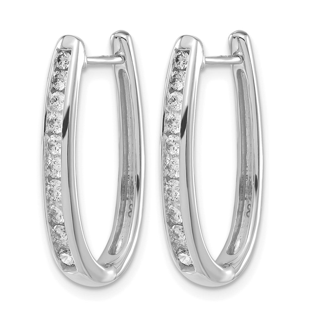 14k White Gold Real Diamond Oval Hinged Hoop Earrings
