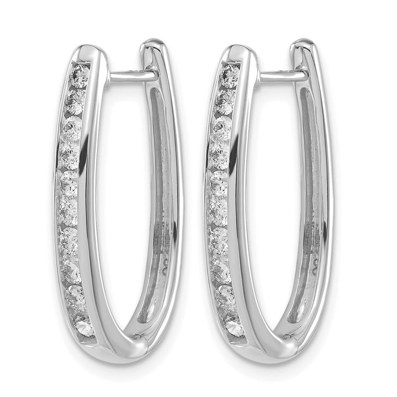 14k White Gold Real Diamond Oval Hinged Hoop Earrings