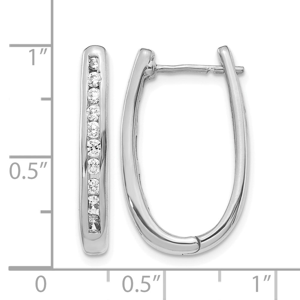 14k White Gold Real Diamond Oval Hinged Hoop Earrings
