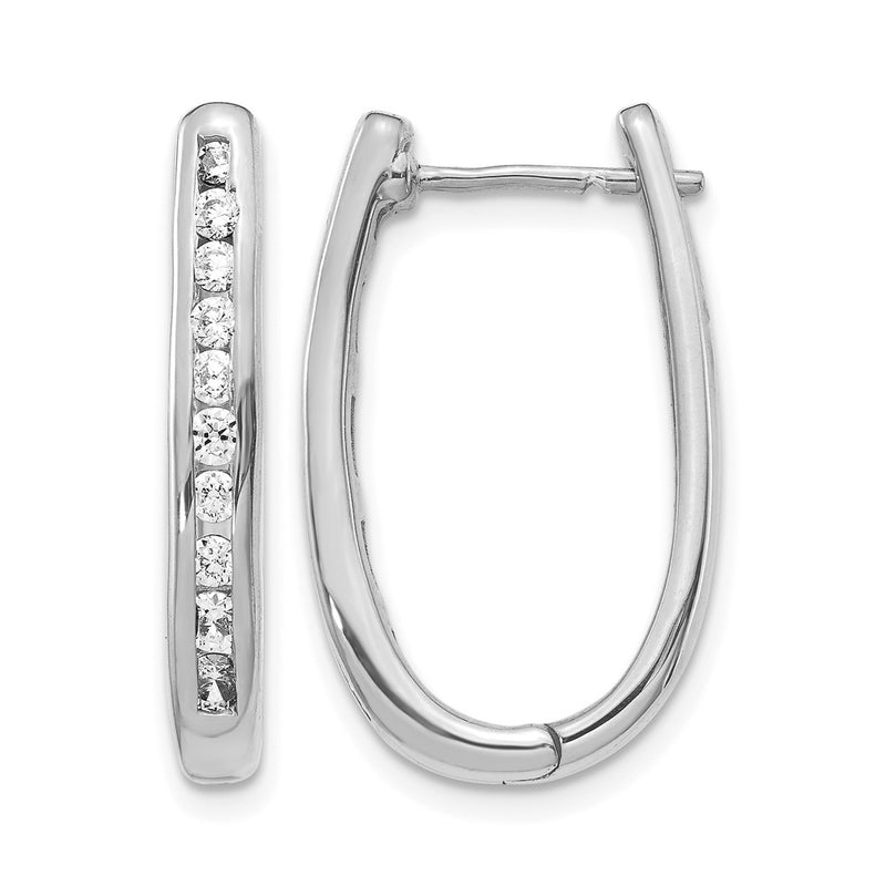 14k White Gold Real Diamond Oval Hinged Hoop Earrings