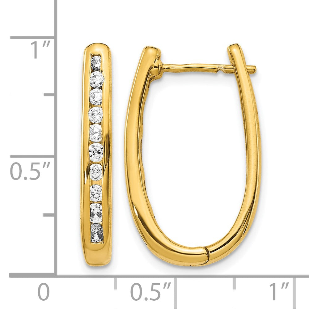 14k Yellow Gold Real Diamond Oval Hinged Hoop Earrings
