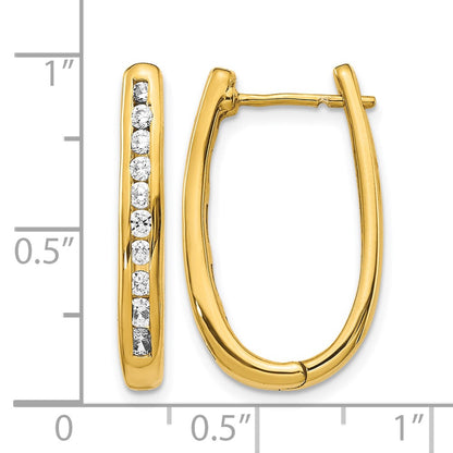 14k Yellow Gold Real Diamond Oval Hinged Hoop Earrings