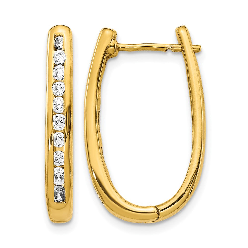 14k Yellow Gold Real Diamond Oval Hinged Hoop Earrings