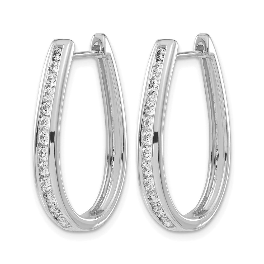 14k White Gold Real Diamond Oval Hinged Hoop Earrings