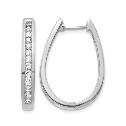 14k White Gold Real Diamond Oval Hinged Hoop Earrings