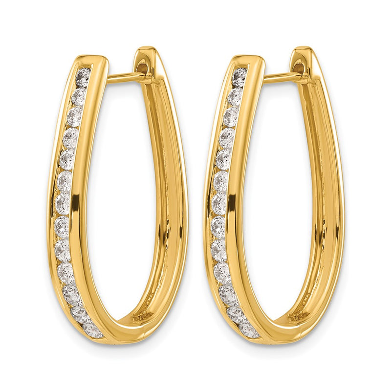14k Yellow Gold Real Diamond Oval Hinged Hoop Earrings