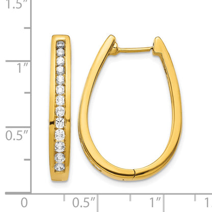 14k Yellow Gold Real Diamond Oval Hinged Hoop Earrings