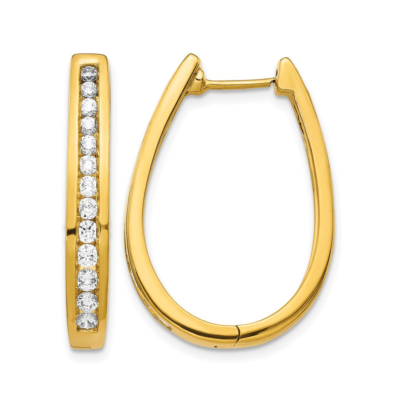 14k Yellow Gold Real Diamond Oval Hinged Hoop Earrings