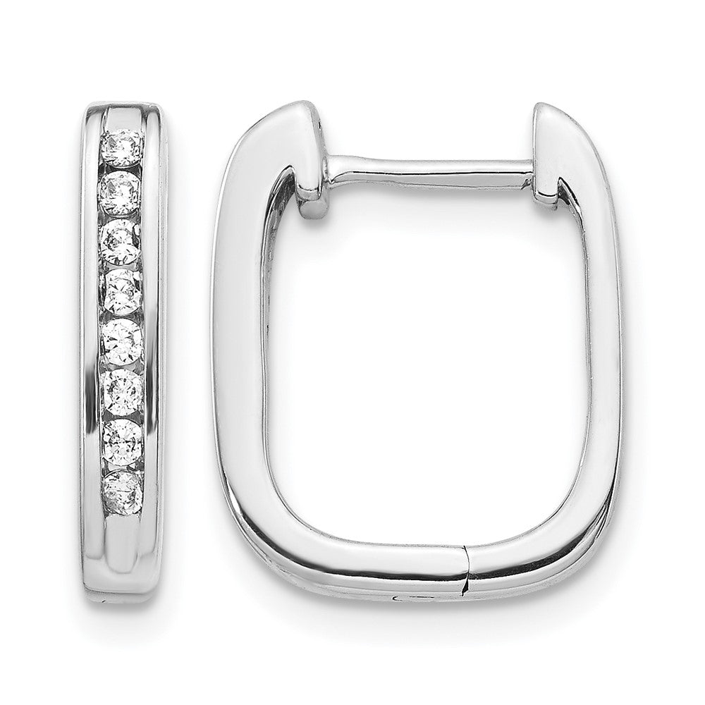 14k White Gold Real Diamond Complete Hinged Hoop Earrings