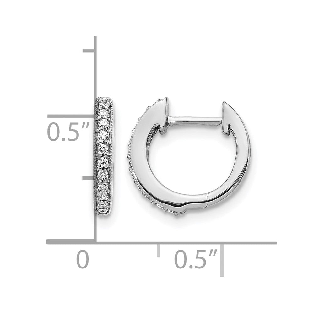 14k White Gold Real Diamond Hinged Hoop Earrings