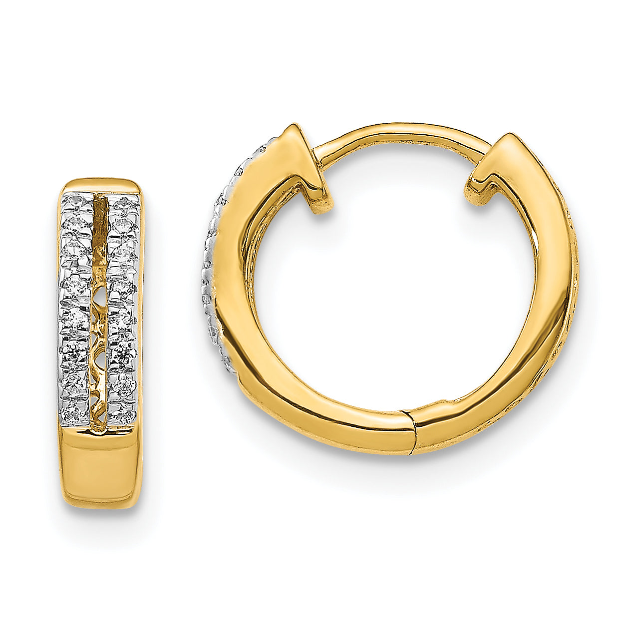 10K Yellow Gold Diamond Hinged Round Hoop Earrings