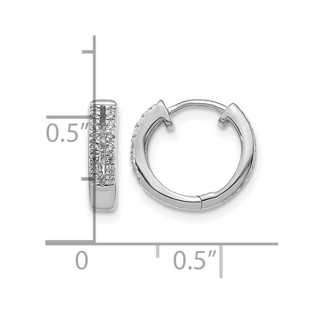 14k White Gold Real Diamond Hinged Round Hoop Earrings