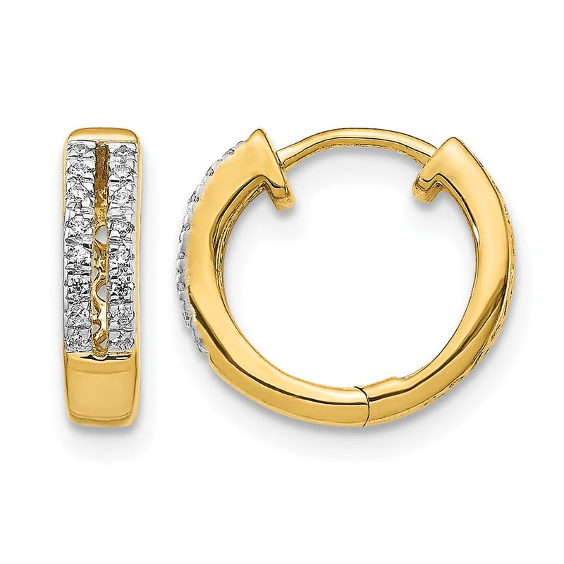 14k Yellow Gold Real Diamond Hinged Round Hoop Earrings