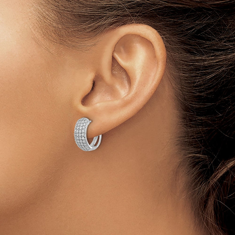 14k White Gold Real Diamond Hinged Hoop Earrings