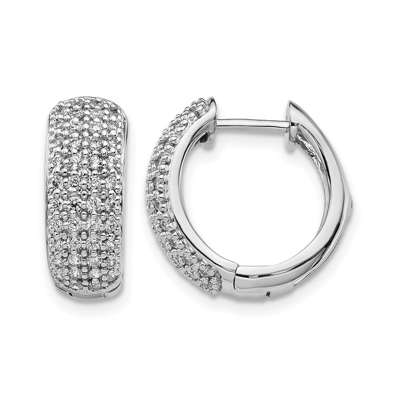 14k White Gold Real Diamond Hinged Hoop Earrings