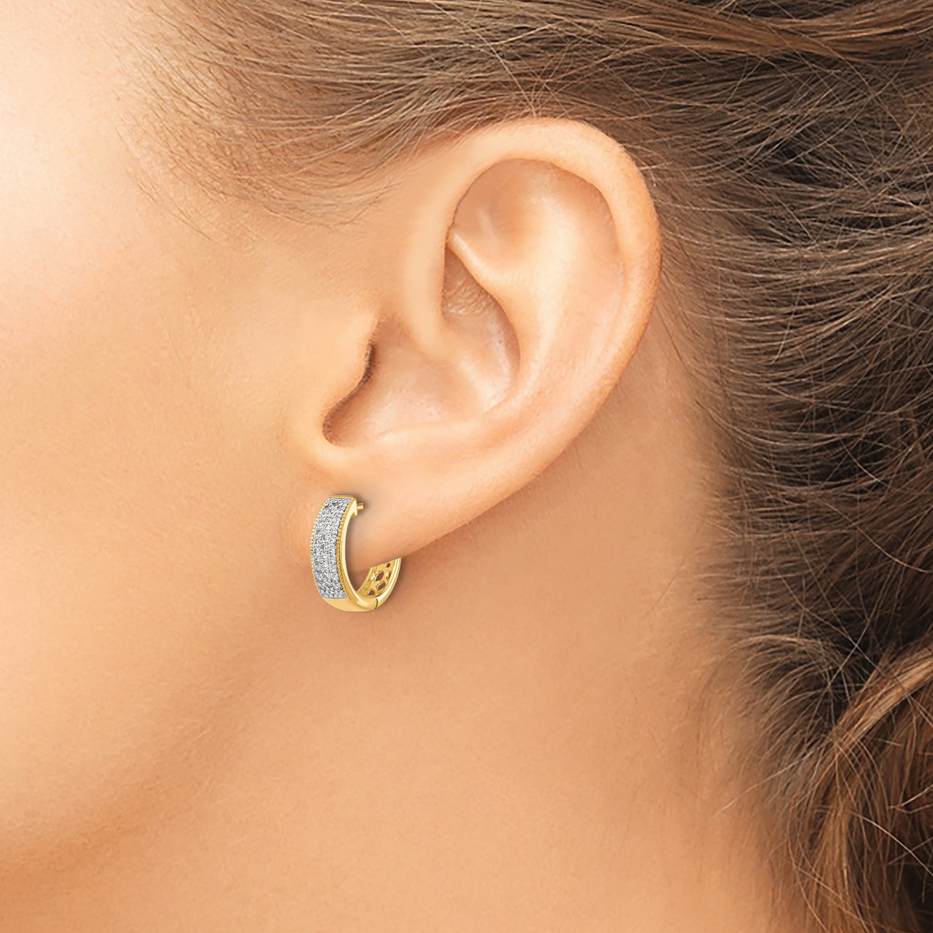 10K Yellow Gold Diamond Hinged Hoop Earrings