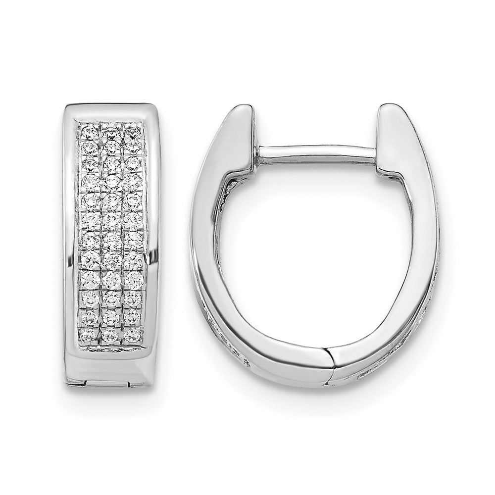 10K White Gold Diamond Small Hinged Oval Hoop Earrings