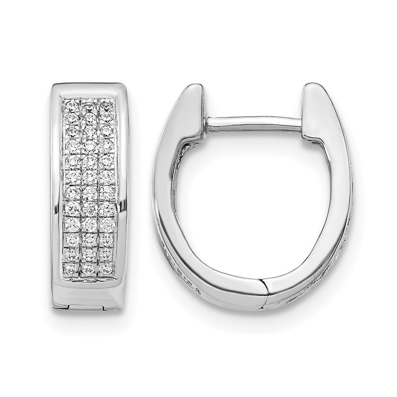 10K White Gold Diamond Small Hinged Oval Hoop Earrings