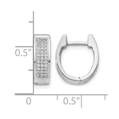 14k White Gold Real Diamond Small Hinged Oval Hoop Earrings