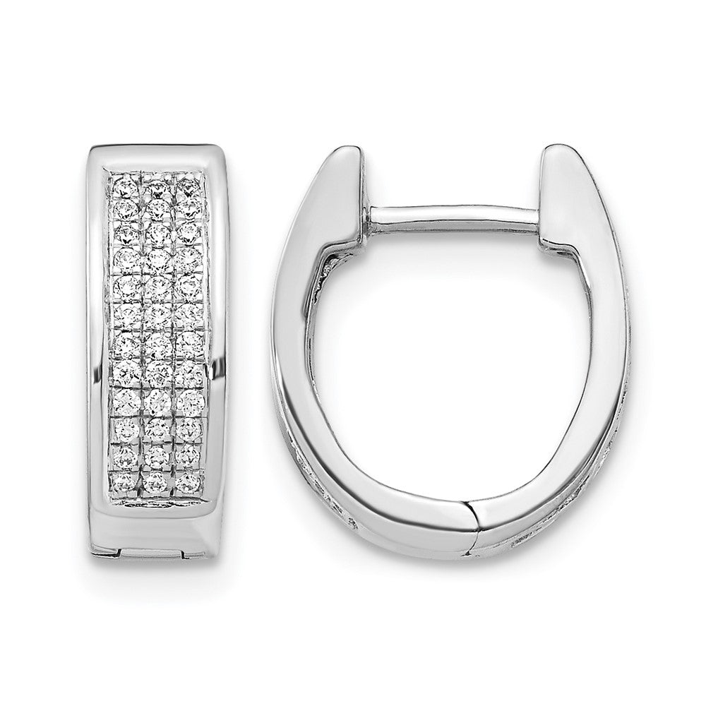 14k White Gold Real Diamond Small Hinged Oval Hoop Earrings