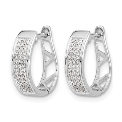 14k White Gold Real Diamond Hinged Oval Hoop Earrings