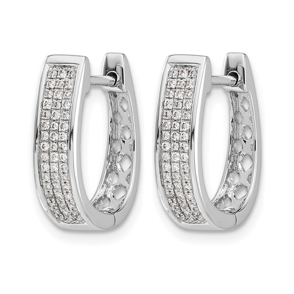 14k White Gold Real Diamond Medium Hinged Oval Hoop Earrings