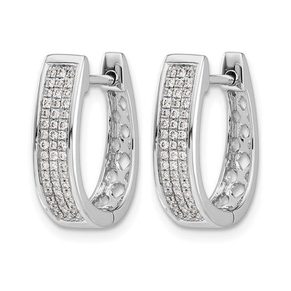 14k White Gold Real Diamond Medium Hinged Oval Hoop Earrings