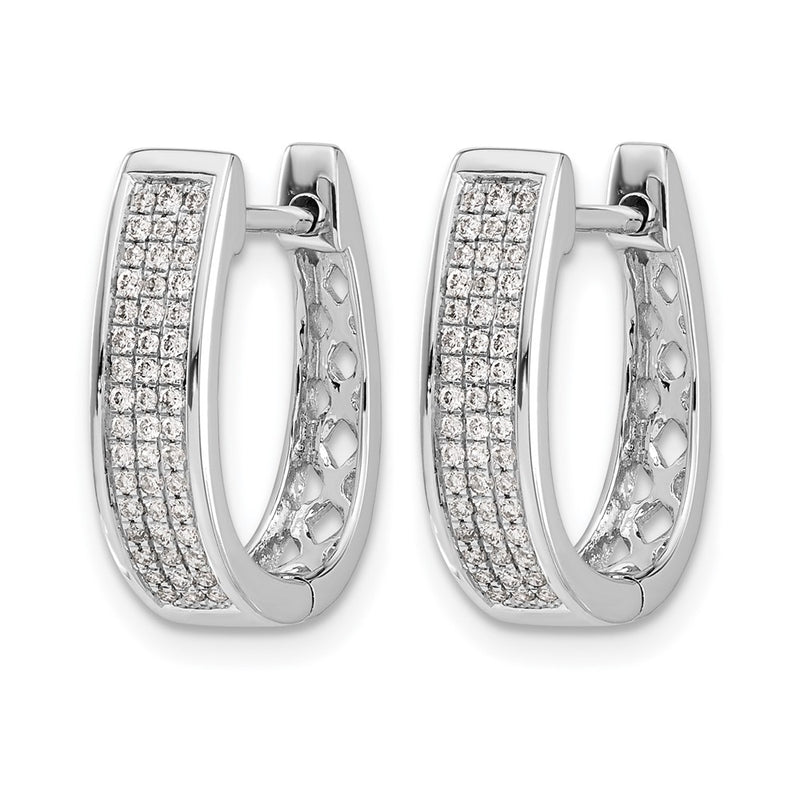 14k White Gold Real Diamond Medium Hinged Oval Hoop Earrings