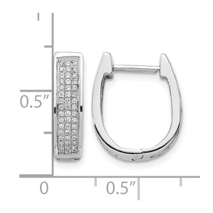 14k White Gold Real Diamond Medium Hinged Oval Hoop Earrings