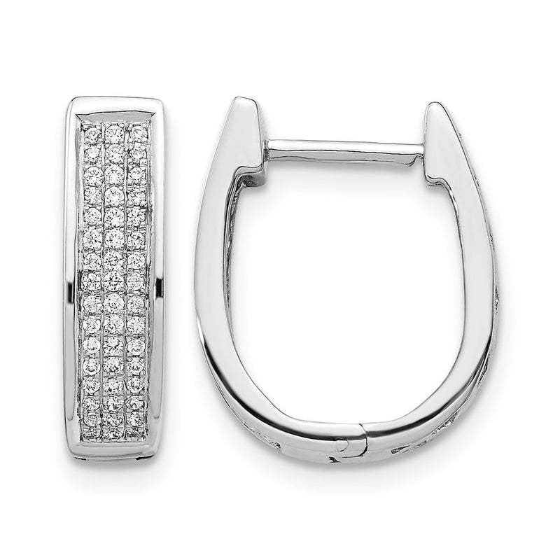 14k White Gold Real Diamond Medium Hinged Oval Hoop Earrings