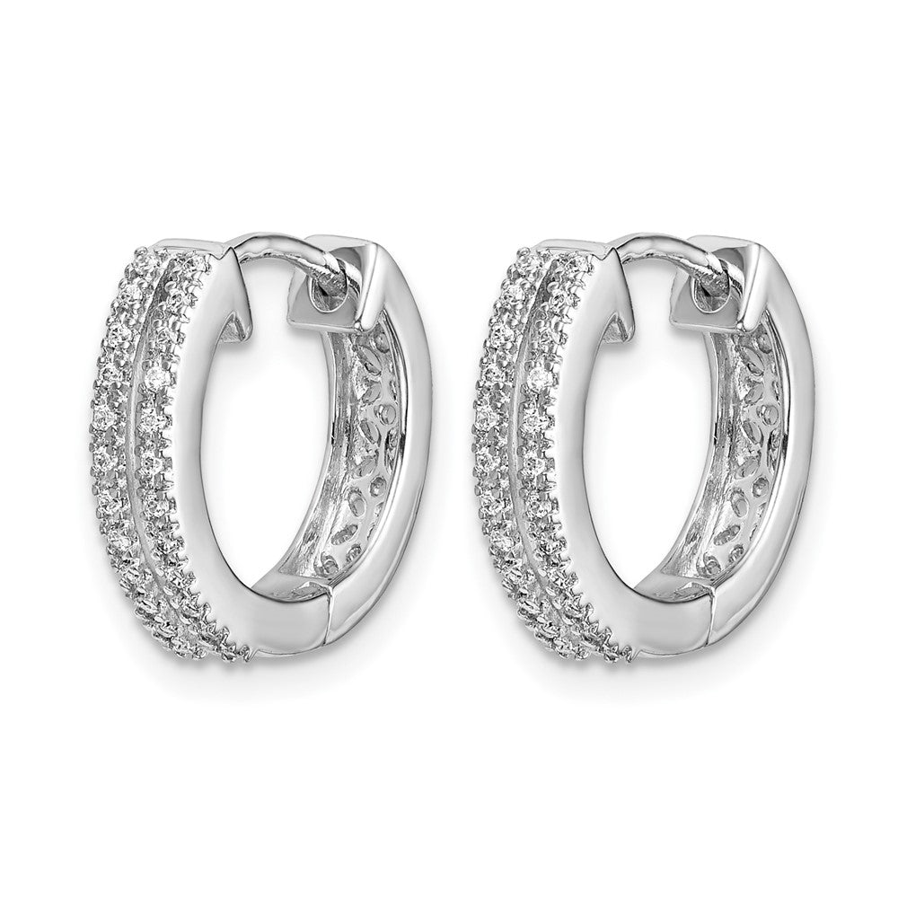 14k White Gold Real Diamond Hinged Round Hoop Earrings