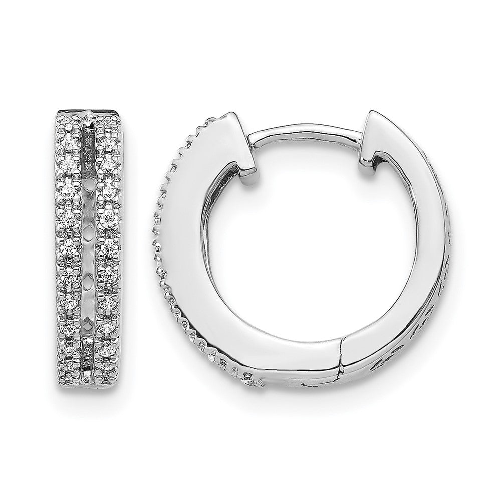 14k White Gold Real Diamond Hinged Round Hoop Earrings