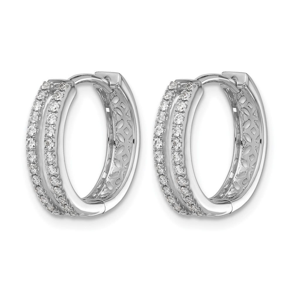14k White Gold Real Diamond Hinged Round Hoop Earrings