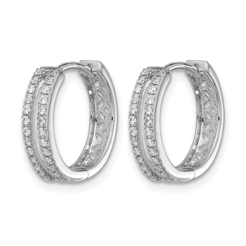 14k White Gold Real Diamond Hinged Round Hoop Earrings
