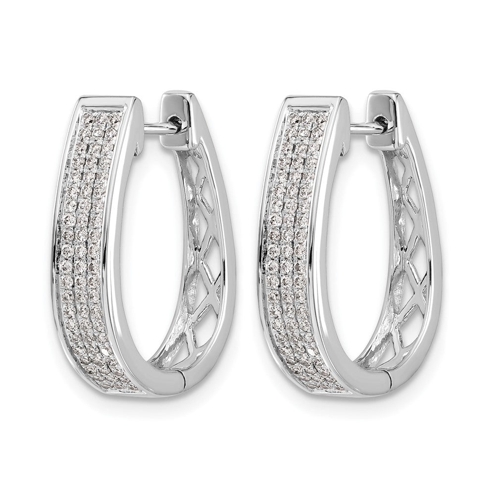 14k White Gold Real Diamond Large Hinged Oval Hoop Earrings