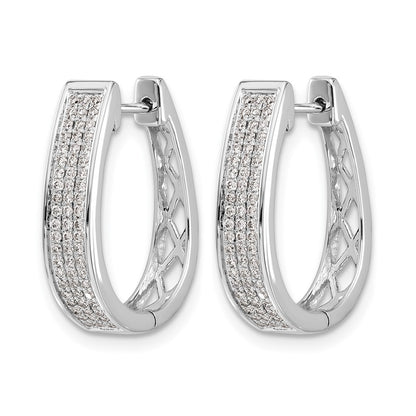 14k White Gold Real Diamond Large Hinged Oval Hoop Earrings
