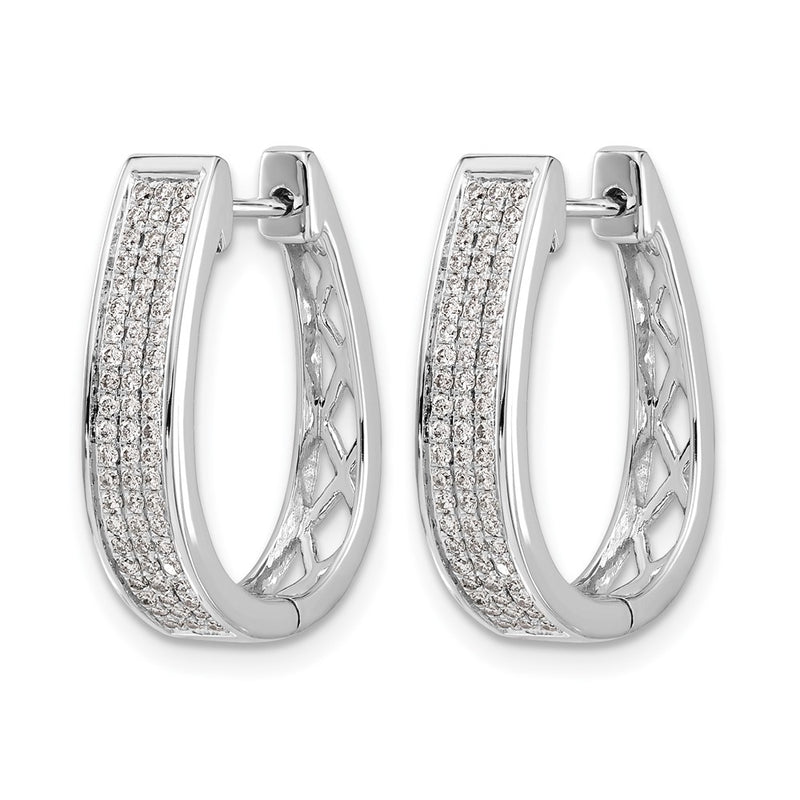 14k White Gold Real Diamond Large Hinged Oval Hoop Earrings
