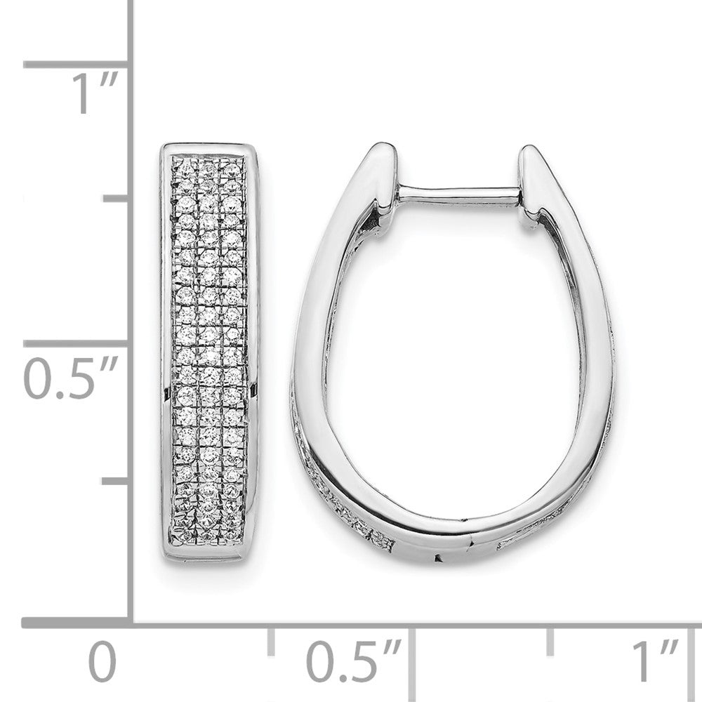 14k White Gold Real Diamond Large Hinged Oval Hoop Earrings